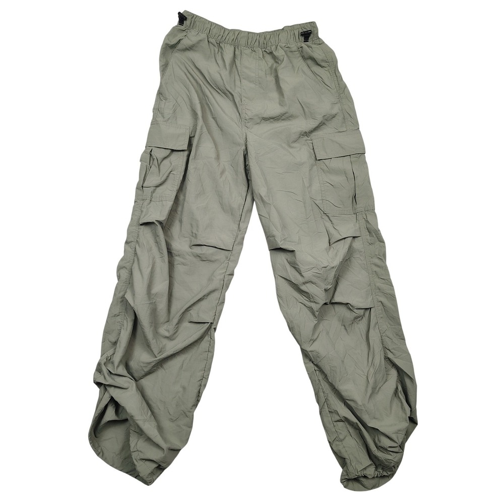 H&M Cargo Pants Women 12 Sage Green Parachute Adjustable Toggle Solid Polyamide